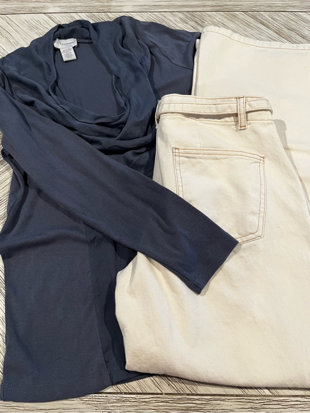 Zara High-Waist Cream 100% Cotton Wide Leg Contrast Stitch Jeans Size 6 - Picture 3 of 16